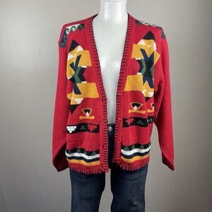 Beyond Blue M Retro Southwestern Boho Red Cardigan